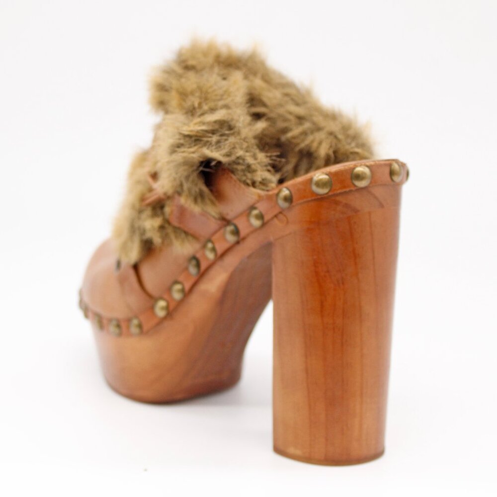 Jeffrey Campbell Woodies Women’s Brown Leather Fur Trim Clog: Size-EU 41/US 10 - Picture 2 of 10
